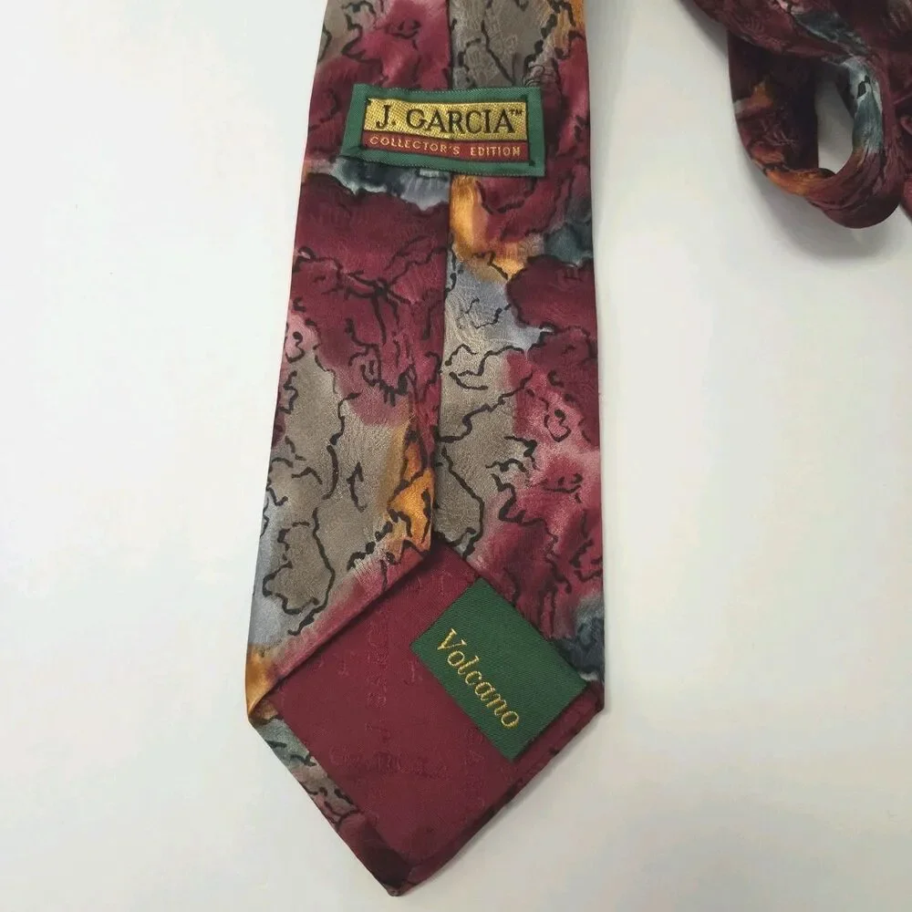 Jerry Garcia Volcano Collection Silk Tie Red & Grey Made in USA by Stonehenge